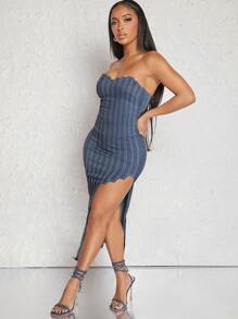 SHEIN Unity Contrast Stitch Split Thigh Dress - Multicolor - View 3