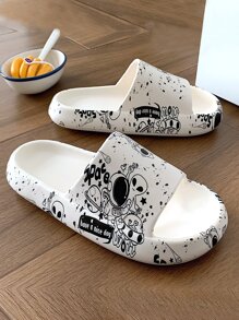 Women Alien & Astronaut Pattern Slides, Cool Outdoor EVA Slippers - White - View 4