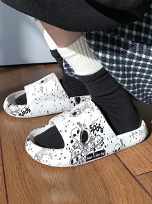 Women Alien & Astronaut Pattern Slides, Cool Outdoor EVA Slippers - White - View 5