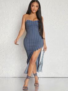 SHEIN Unity Contrast Stitch Split Thigh Dress - Multicolor - View 5