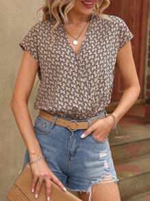 SHEIN LUNE Allover Print Batwing Sleeve Bodysuit - Brown - View 4