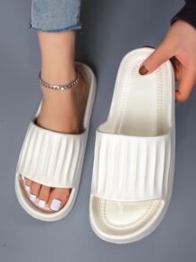 Women Anti-slip Textured Slippers, Minimalist White EVA Slides For Indoor - White - View 1