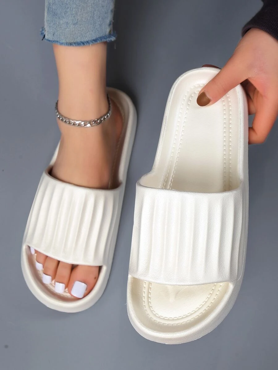 Women Anti-slip Textured Slippers, Minimalist White EVA Slides For Indoor - White - View 1