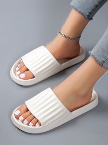 Women Anti-slip Textured Slippers, Minimalist White EVA Slides For Indoor - White - View 3