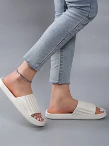 Women Anti-slip Textured Slippers, Minimalist White EVA Slides For Indoor - White - View 4