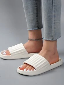 Women Anti-slip Textured Slippers, Minimalist White EVA Slides For Indoor - White - View 5