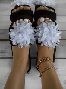 女士花朵裝飾單帶時尚戶外滌綸拖鞋 - 白色 - 查看 2