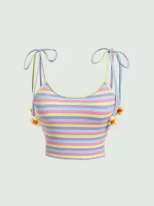 SHEIN MOD Block Striped Tie Shoulder Cami Top - Multicolor - View 1