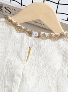 SHEIN 少女優雅米色純色公主袖圓領夏季連衣裙