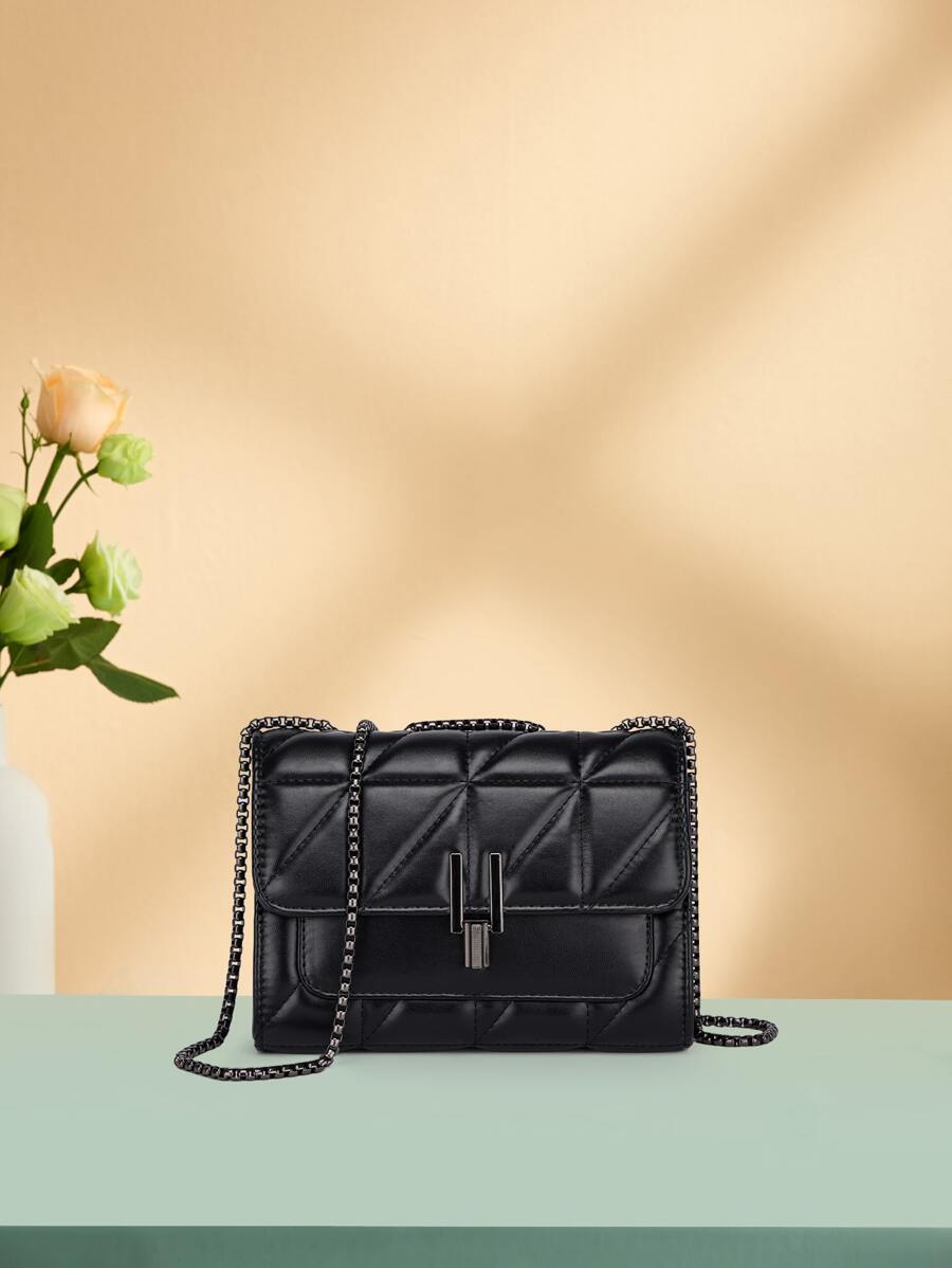 Borsa quadrata mini trapuntato con catena patta - nero - Visualizzare 1