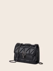 Borsa quadrata mini trapuntato con catena patta - nero - Visualizzare 2