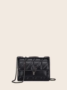 Borsa quadrata mini trapuntato con catena patta - nero - Visualizzare 6