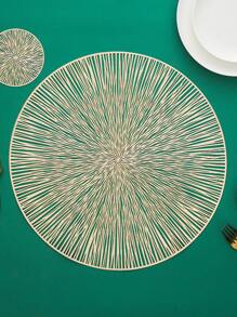 1/4/8pcs Set, PVC Material, 15-Inch Placemats And 3.9-Inch Coasters, Suitable For Kitchen, Dining Table, Indoor/Outdoor Use, Washable, Heat-Resistant, Easy To Wipe, Applicable For Camping, Holidays, Weddings, Parties - Gold - View 5