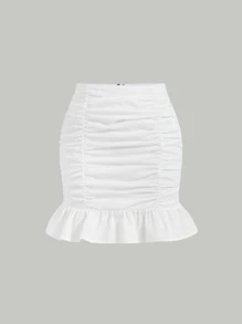 SHEIN MOD Falda fruncido bajo con fruncido - Blanco - Ver 1