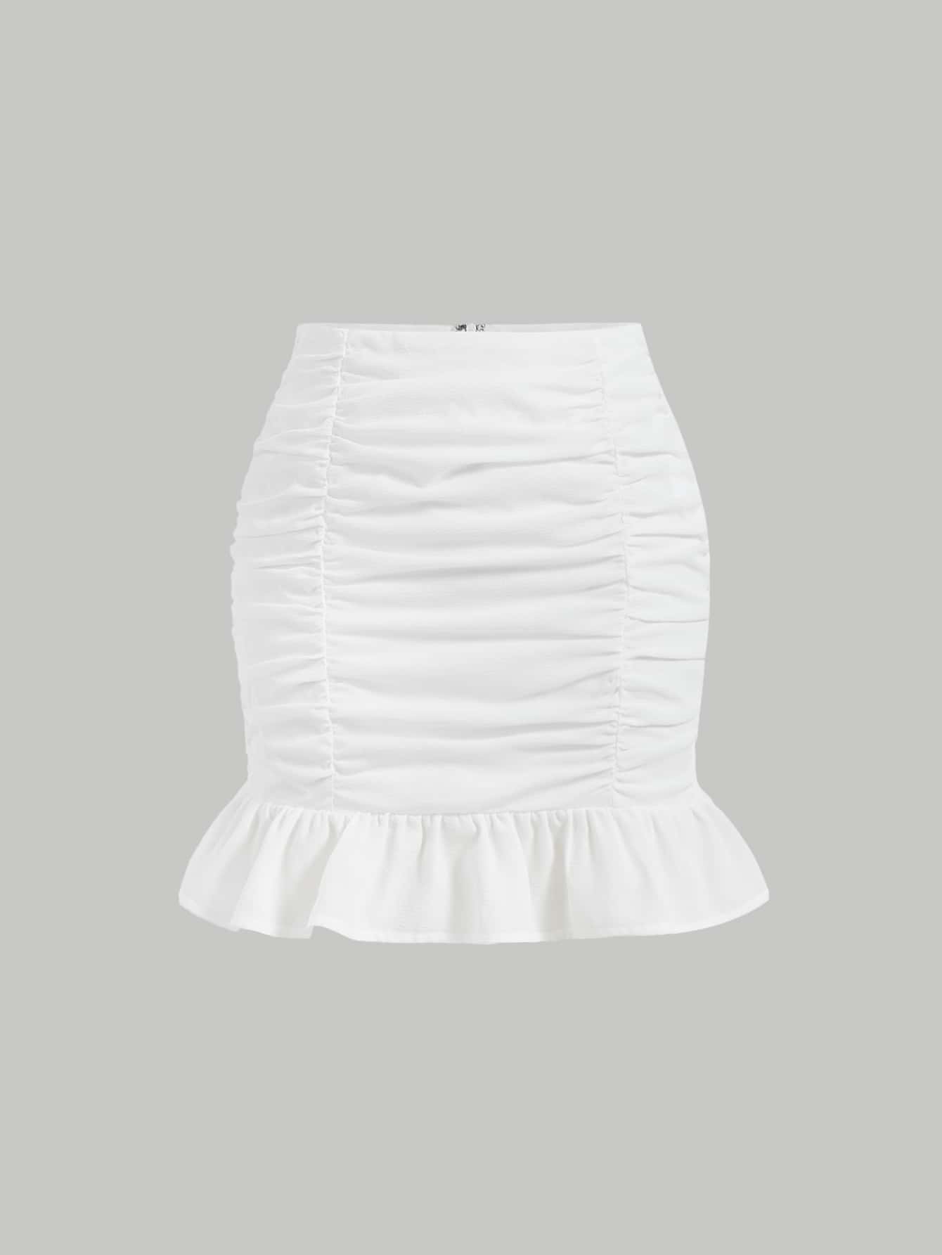 SHEIN MOD Falda fruncido bajo con fruncido - Blanco - Ver 1