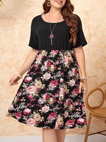 EMERY ROSE Plus Floral Print Scoop Neck Dress - Multicolor - View 3