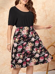 EMERY ROSE Plus Floral Print Scoop Neck Dress - Multicolor - View 4