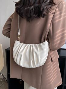 Bolso fruncido con estampado de letra - Beis - Ver 4