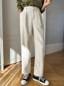 DAZY Solid Slant Pocket Suit Trousers - Beige - View 3