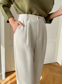 DAZY Solid Slant Pocket Suit Trousers - Beige - View 5