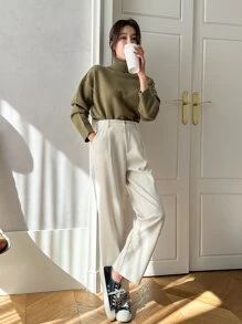 DAZY Solid Slant Pocket Suit Trousers - Beige - View 6