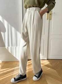 DAZY Solid Slant Pocket Suit Trousers - Beige - View 7