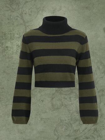 Fairycore Striped Pattern Turtleneck Sweater