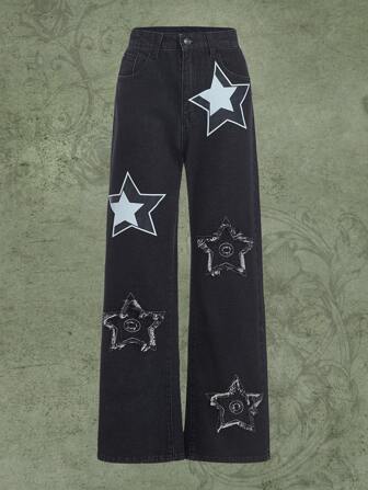 Fairycore Star Print Straight Leg Jeans