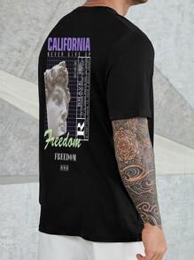 Manfinity Hombres Camiseta con estampado de slogan y figura - Negro - Ver 4