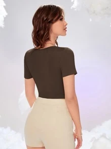 SHEIN MOD Camiseta 2 en 1 fruncido panel - Café integral - Ver 2