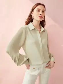 MOTF PREMIUM PLISSE-SLEEVE BLOUSE - Beige - View 2