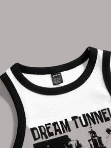 SHEIN EZwear Slogan & Butterfly Print Tương phản Binding Crop Tank Top DREAM TUNNEL MỖI NGÀY LÀ BÀI TẬP LUÔN TRONG TÂM TRẠNG TỐT - trắng - Xem 3
