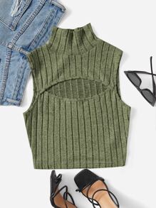 Muchica Áo khoác và áo lót dành cho xe tăng nữ Cắt ra Gân đan màu trơn Giải trí - xanh quân đội - Xem 1