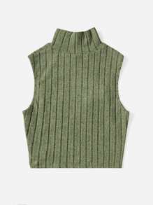 Muchica Áo khoác và áo lót dành cho xe tăng nữ Cắt ra Gân đan màu trơn Giải trí - xanh quân đội - Xem 2