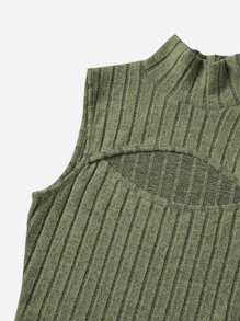 Muchica Áo khoác và áo lót dành cho xe tăng nữ Cắt ra Gân đan màu trơn Giải trí - xanh quân đội - Xem 4