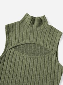 Muchica Áo khoác và áo lót dành cho xe tăng nữ Cắt ra Gân đan màu trơn Giải trí - xanh quân đội - Xem 5