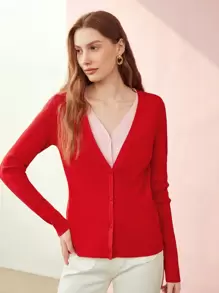 MOTF PREMIUM TWO-TONE DOUBLE LAYER CARDIGAN - Red - View 2