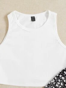 SHEIN EZwear Bộ đồ hai mảnh nữ Họa tiết hoa Giải trí - Đen và trắng - Xem 4