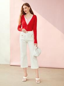 MOTF PREMIUM TWO-TONE DOUBLE LAYER CARDIGAN - Red - View 4