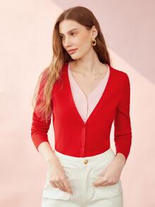 MOTF PREMIUM TWO-TONE DOUBLE LAYER CARDIGAN - Red - View 5