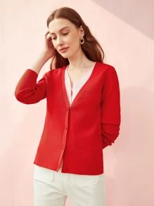MOTF PREMIUM TWO-TONE DOUBLE LAYER CARDIGAN - Red - View 6