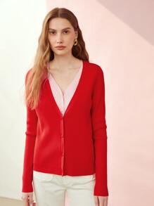 MOTF PREMIUM TWO-TONE DOUBLE LAYER CARDIGAN - Red - View 8