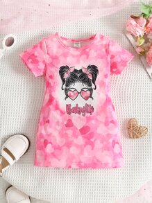 Baby Heart & Figure Graphic Tee Dress - Pink - View 1