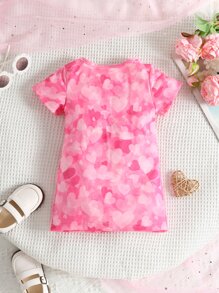 Baby Heart & Figure Graphic Tee Dress - Pink - View 2