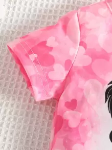 Baby Heart & Figure Graphic Tee Dress - Pink - View 3