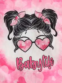 Baby Heart & Figure Graphic Tee Dress - Pink - View 6