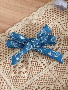Baby Floral & Butterfly Print Ruffle Trim Bow Front 2 In 1 Dress & Headband - Blue and White - View 6