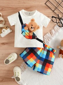 SHEIN Baby Boy Cartoon Graphic Tee & Shorts - Multicolor - View 1