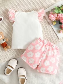 Bebé Shorts con camiseta con estampado de dibujos animados ribete con fruncido - Multicolor - Ver 2