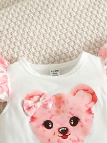 Bebé Shorts con camiseta con estampado de dibujos animados ribete con fruncido - Multicolor - Ver 5